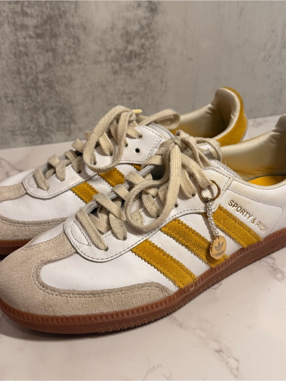 Sporty & Rich x Adidas Low-Top Sneakers in White and Mustard